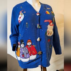 Vintage Quacker Factory women's Christmas snowman cardigan sweater